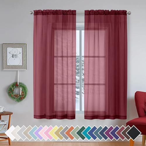 Sheer Curtains Burgundy Red (40"W x 63"L (Pack of 2) / Burgundy)