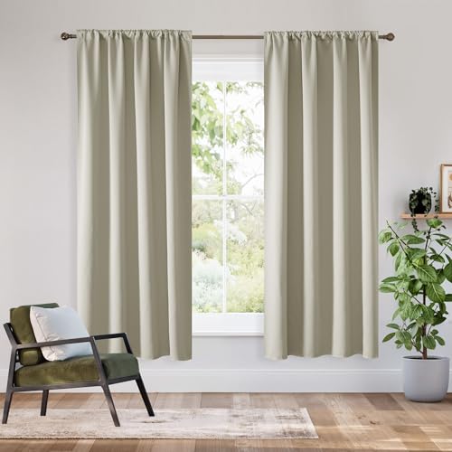 Bedroom Blackout Curtains 63 inches Long (100% Blackout - Natural / 62"W x 72"L (Pack of 2))