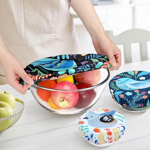 5 Pieces Bowl Covers Reusable (Floral Bird)