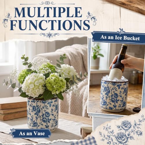 Rustic Ceramic Utensil Holder Blue Rose 5.5" (Blue Rose / 5.5" / Rustic)