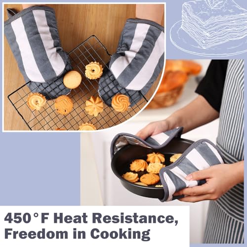 4 Pcs Stripe Oven Mitts and Pot Holders Set (Gray)