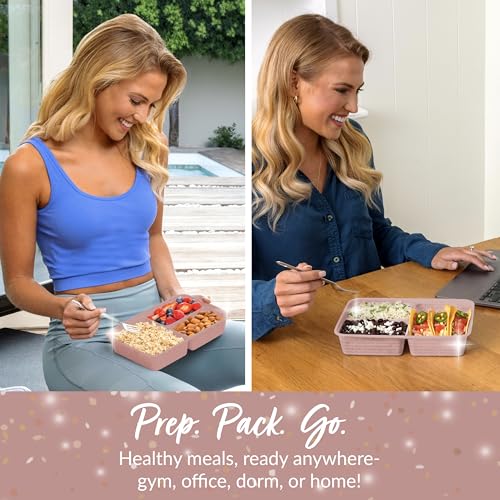 Prep - 20-Piece 3-Compartment Reusable Meal Prep Containers with Lids, PFAS & BPA Free Materials, Durable, Microwave, Freezer, & Dishwasher Safe To Go Food Storage (Rosette Glitter) (Rosette Glitter)