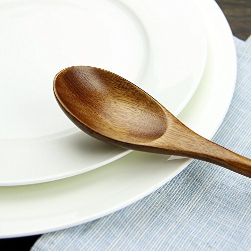 9 In Wooden Spoons for Eating (6 Pieces Brown Wooden Spoons for Eating)