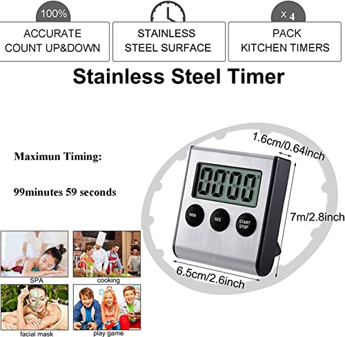 2 Pack Digital Magnetic Countdown Timer with Loud Alarm for Cooking (2pcs)