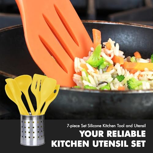 Premium Silicone Kitchen Tool and Utensil Set (7 Piece Set / Yellow)