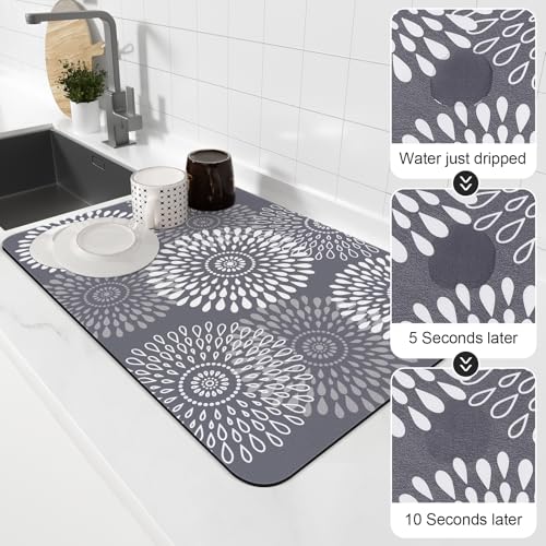 Dish Drying Mat Absorbent Kitchen Counter Mat Rubber Backing Draining Mat (Gray / 16" x 24")