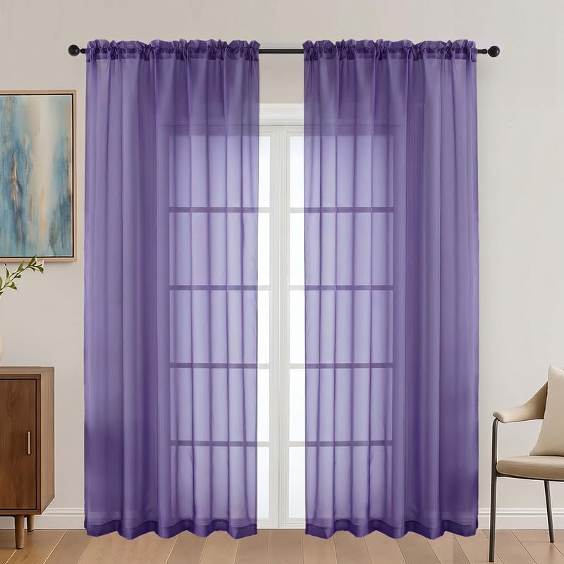 Purple Sheer Curtains 78 Inches Long 2 Panels (Purple / 42"W x 78"L (Pack of 2))