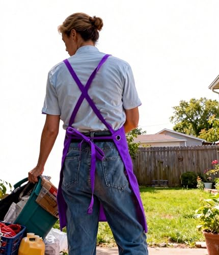Canvas Cross Back Chef Cotton Apron for Men Women (Purple)