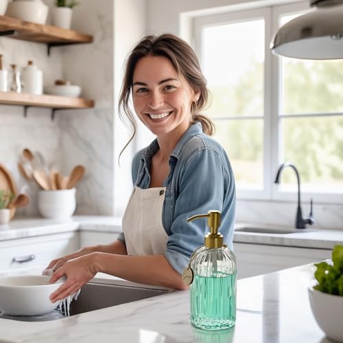 18Oz Glass Soap Dispenser with Golden Pump for Kitchen (Clear-golden Pump / 1 Pack)