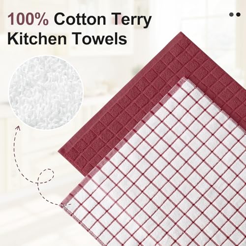 Large Premium Cotton Kitchen Towels 16"x 28" (Red / 16" X 28" - 8 Pack)