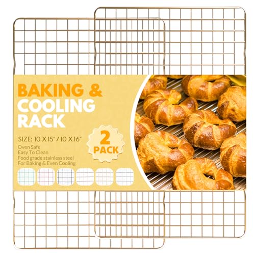 2 PCS Cooling Racks for Cooking and Baking (10‘’x15‘’-Gold)