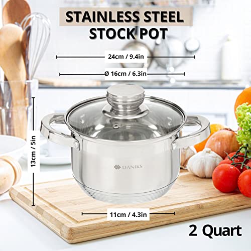 Standard 2 Quart Stainless Steel Stock Pot with Glass Lid (2 Quarts)