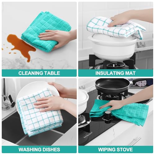 Large Premium Cotton Kitchen Towels 16"x 28" (Aqua / 16" X 28" - 6 Pack)
