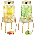 2 Pcs Plastic Drink Dispenser with Metal Stand 1 Gallon (Gold)