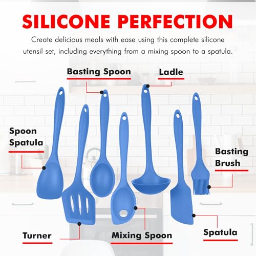 7 Piece Blue Premium Silicone Kitchen Tool Set (7 Piece Set / Blue)