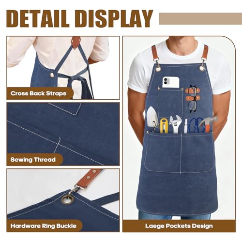 Aprons For Women Men With Large Pockets (Dark Blue)