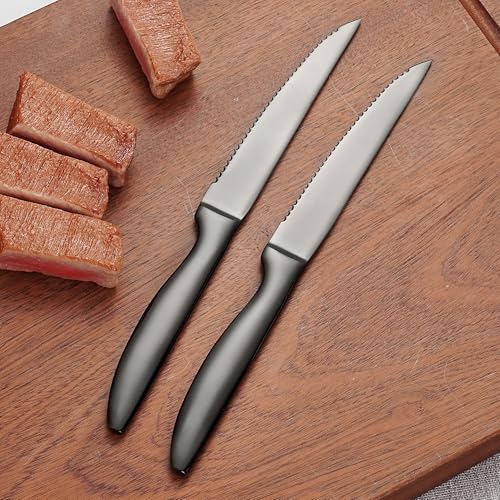 Serrated Steak Knives Set of 8 (Only Knives / Black for 8)