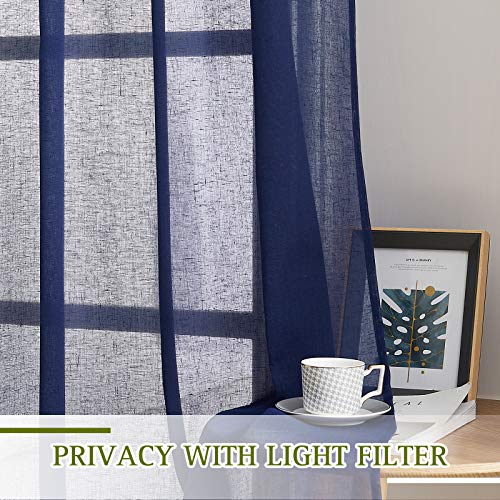 Linen Sheer Living Room Curtains 90 inch Long (52"W x 90"L (Pack of 2) / Dark Blue)