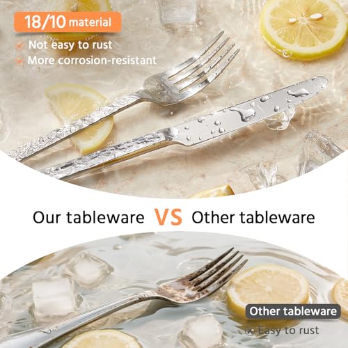 60 Pcs Hammered Silverware Set for 12 (Silver / 60-Piece)