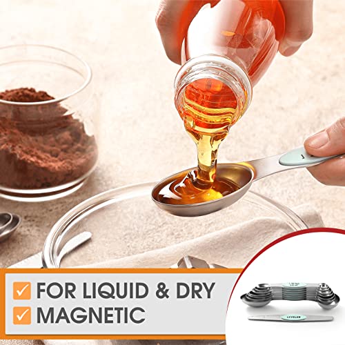 Stainless Steel 8 Magnetic Measuring Spoons for Kitchen (Mint / 1-Pack)