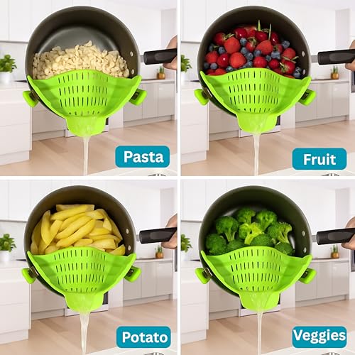 Clip On Strainer Silicone for Pots and Pans (Lime Green)