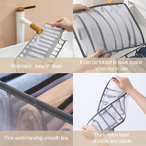 Wardrobe Clothes Organizer 7 Grids Portable Closet Organizer Mesh Separation Storage Box Foldable Closet Drawer Organizer for Underwear Socks Scarves Leggings (Grey / 4 Leggings Grid)