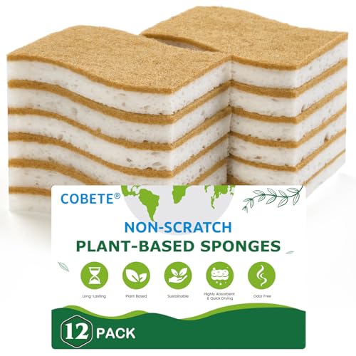 12 Pack Natural Biodegradable Kitchen Non Scratch Sponges