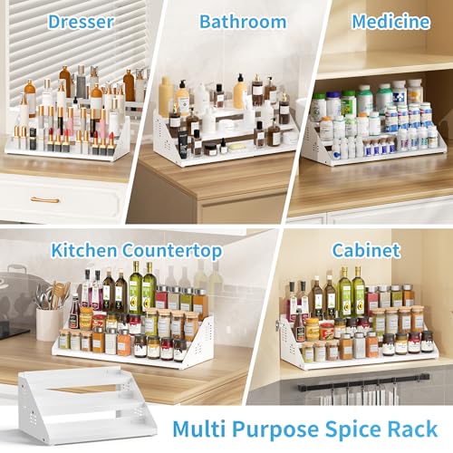 3 Tier Expandable Spice Organizer for Cabinet (White)