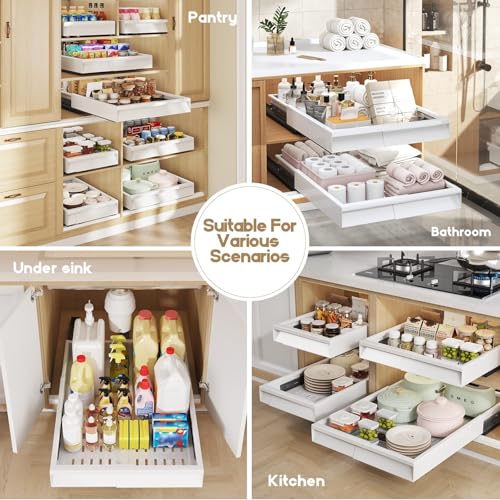 Pull Out Cabinet Organizer (White / 11"-16"W x 17"-24"D(2Pack))