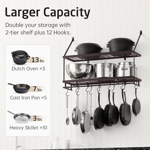 30 Inch Oiled Bronze Pot Rack Wall Mounted (Oiled Bronze)