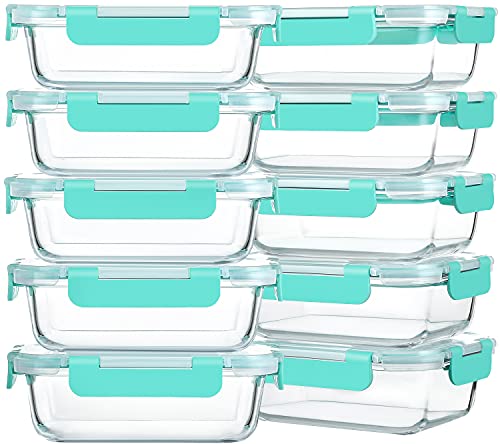 10 Pack 22 oz Glass Food Storage Containers with lids (green)