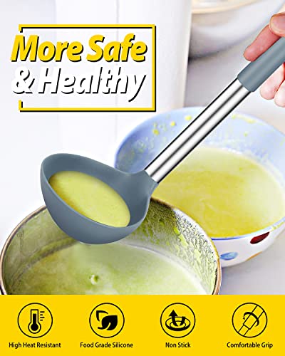 Silicone Soup Ladle Spoon Kitchen Utensils (GREY-BLUE)