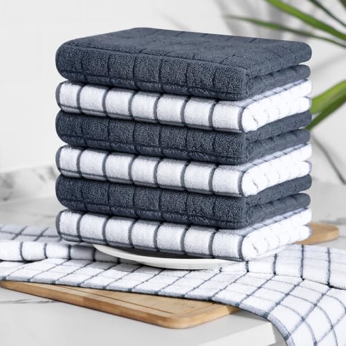 Large Premium Cotton Kitchen Towels 16"x 28" (Dark Grey / 16" X 28" - 12 Pack)