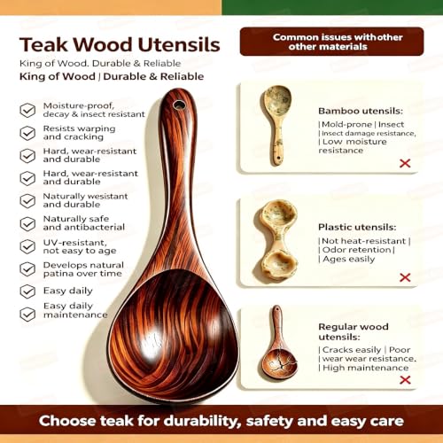 5 PCs Teak Wooden Utensil Set with Hooks (5)