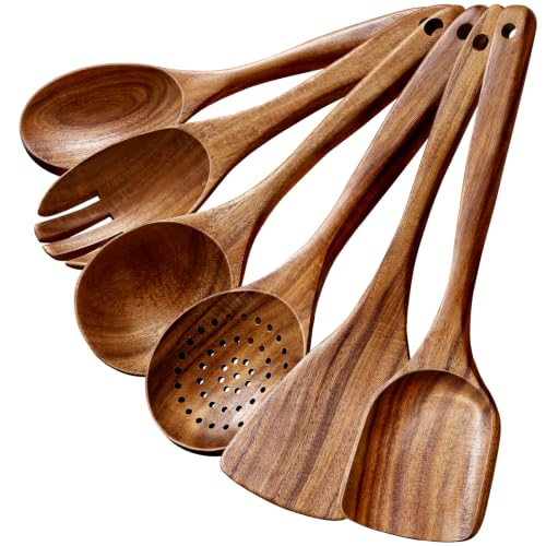 6 Piece Natural Teak Wooden Utensils Set