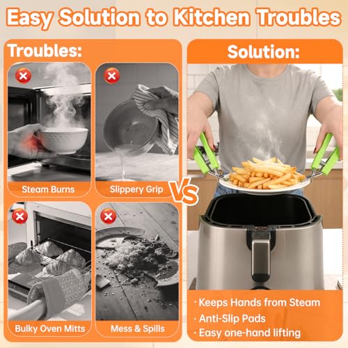 2 Pack Hot Plate Gripper Clips Holder Tongs for Moving Hot Plate Bowls Pizza Pan Air Fryer Microwave Oven with Food Out