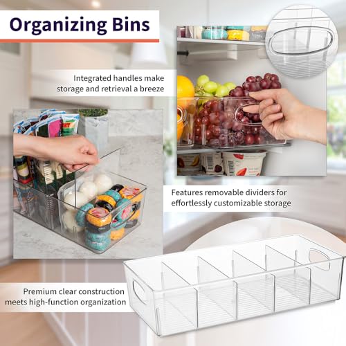 Pantry Storage Bins with Removable Dividers (15"L x 7.5"W x 3.5"H)