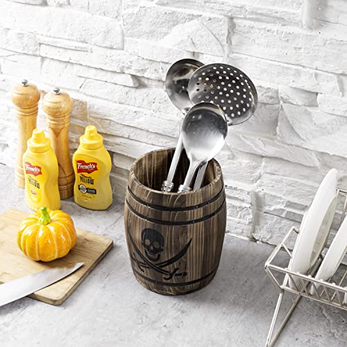 Pirate Rum Cask Utensil Crock (Burnt Wood& Pirate Pattern)
