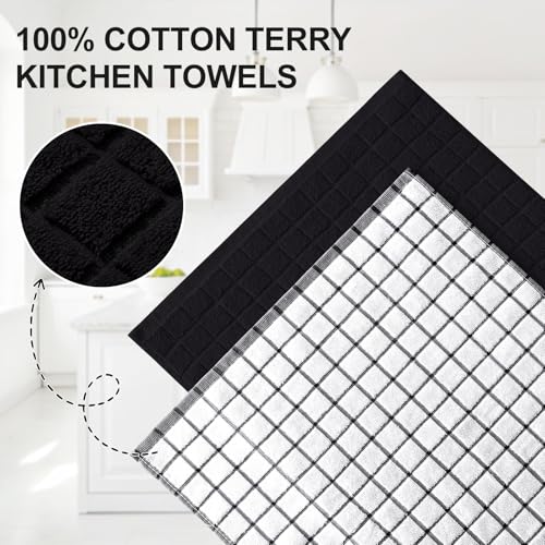 Large Premium Cotton Kitchen Towels 16"x 28" (Black / 16" X 28" - 4 Pack)