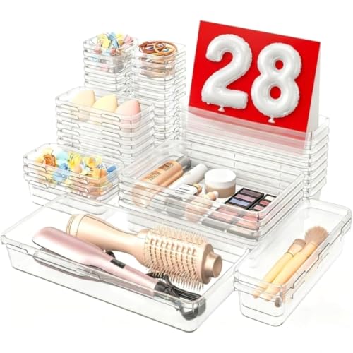 Military Grade】 Drawer Organizer for Vanity Bathroom Makeup Desk (Clear)