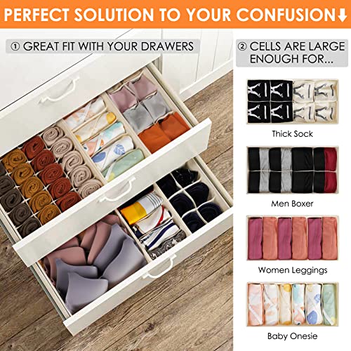 6 Pack Sock Underwear Drawer Organizer Dividers (6 Pack / Beige)