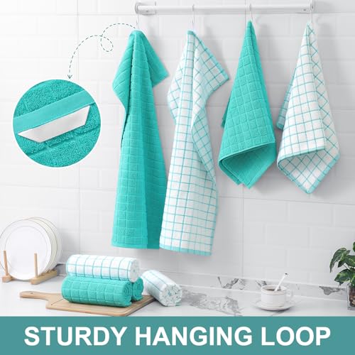 Large Premium Cotton Kitchen Towels 16"x 28" (Aqua / 16" X 28" - 4 Pack)