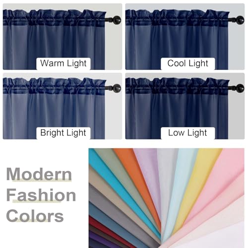 Sheer Navy Blue Curtains for Bedroom Living Room 90 Inches Long 2 Panels Set (Navy Blue / 42"W x 90"L (Pack of 2))