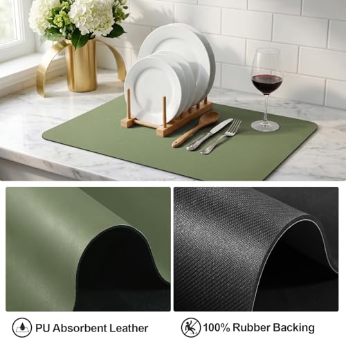 Dish Drying Mat for Kitchen Counter (Green / 18" x 24")