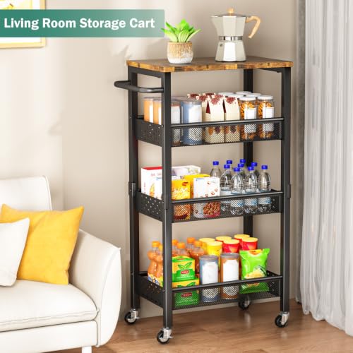 4 Tier Laundry Utility Rolling Cart with Wheels (Black / 8.1 inch wide)