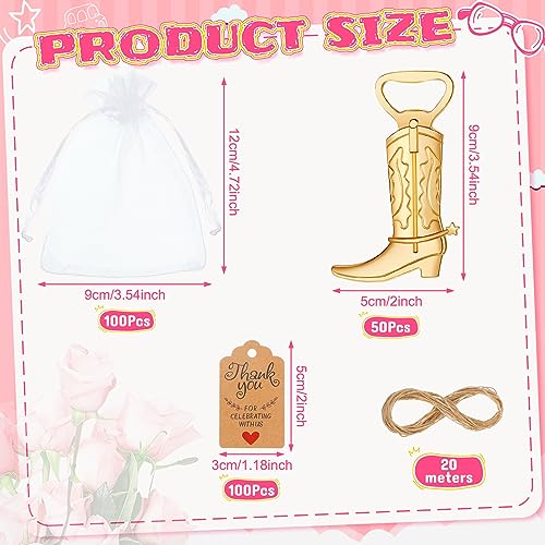 Cowboy Boot Bottle Opener Party Favor Western Party Favor (Gold)