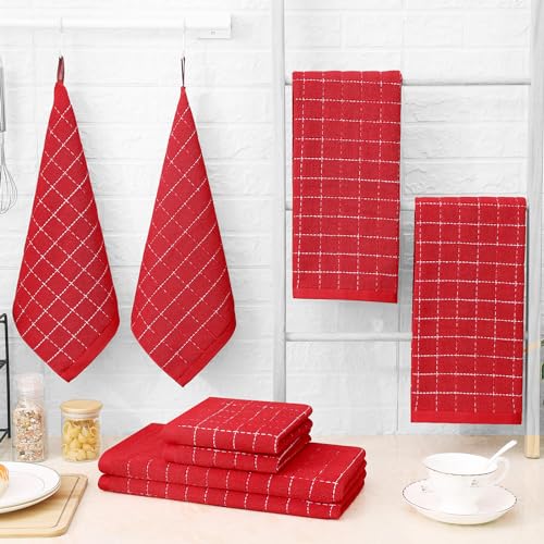 100% Cotton Terry Kitchen Towels (Red / 13 X 28 - 12 Pack)