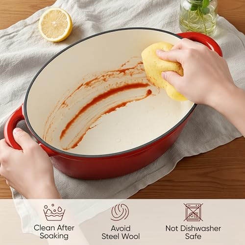 Oval Dutch Oven for Bread Baking (Red / 4.5 QT)