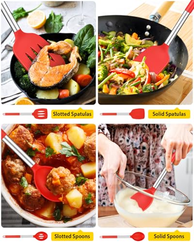 Pack of 4 Silicone Cooking Utensils Set (Red)