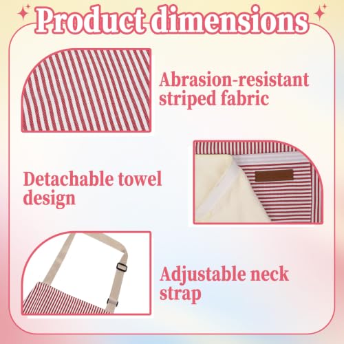 2 Pack Striped Kitchen Aprons with Detachable Hand Wipe